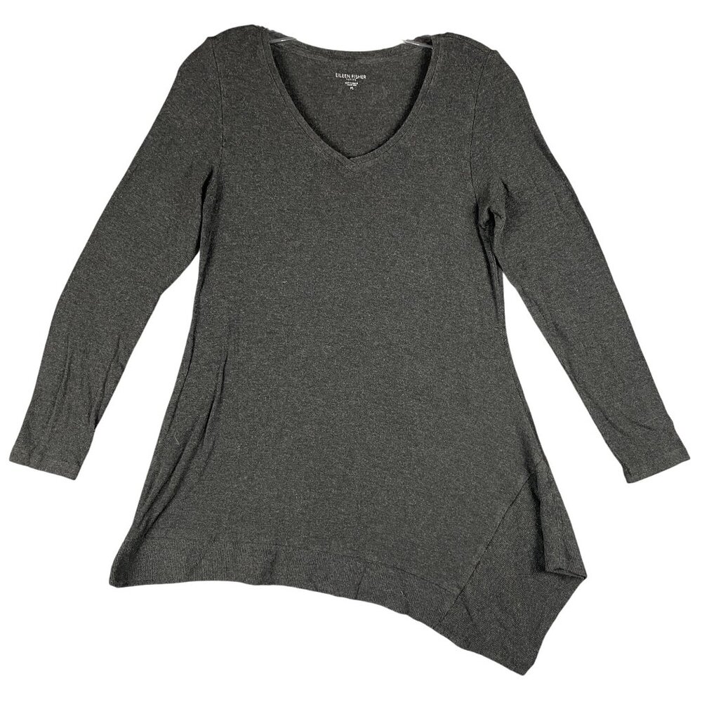 Eileen Fisher Top Womens Size S PS Gray Asymmetric Work Office Capsule Casual